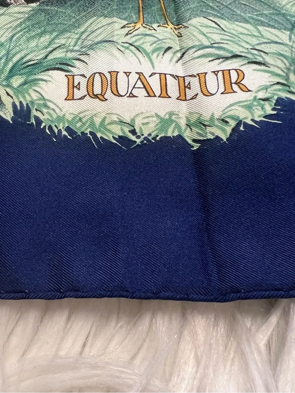 Hermes “ Equateur” Tropical Leaf and Navy 100% Silk Scarf - Picture 2 of 10
